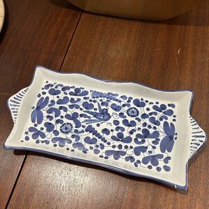 Italian Deruta Blue and White Floral Ceramic Tray